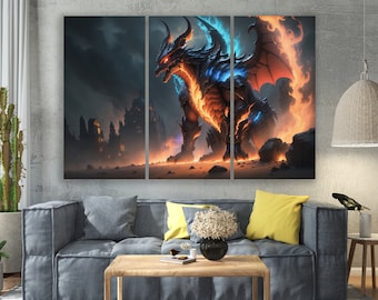 Fantasy Dragon Canvas Print | Gamer Room Decor, Extra Large Wall Art
