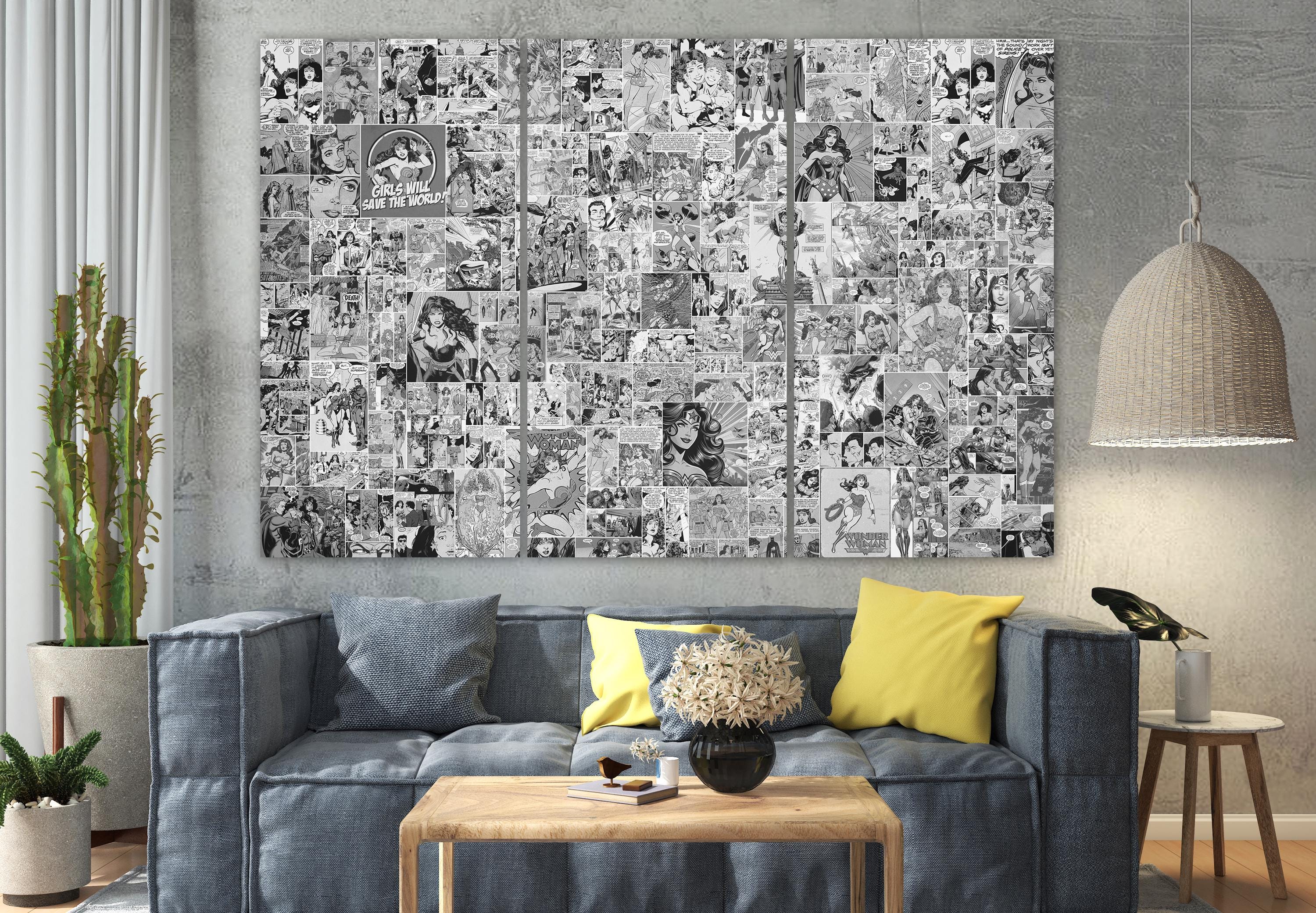 Superhero Canvas Black and White Super Hero Canvas Boys Comics Wall Art Collage Decor Pop Art Artwork Gift Idea Print Framed Canvas