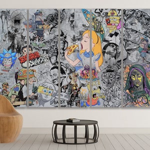 Cartoon Graffiti Street Art Canvas & Urban Original Abstract Collag Pop Art Print Wall Decor Canvas Modern wall art Decor Home image 3