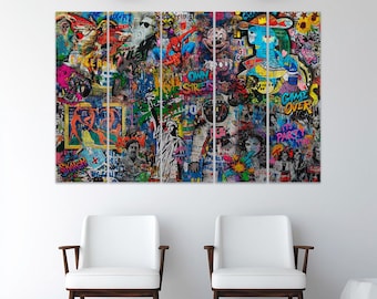 Cartoon Graffiti Canvas Print, Urban Street Art Collage