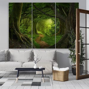 Enchanted Forest Canvas Print Nature Path Wall Art Magical Green Trees Decor Zen Tranquil Landscape Fantasy Woodland Home Canvas Decor