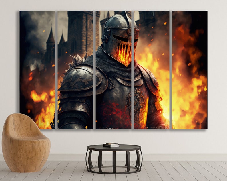 Flaming Knight Canvas Print: Medieval Castle Siege Wall Art - Etsy