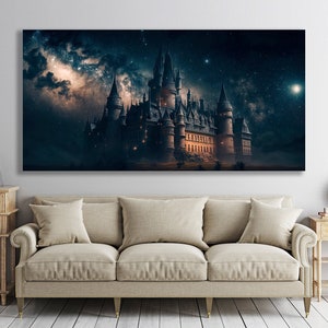 Fantasy Castle Starry Night Sky Canvas & Moonlight Fantasy Wall Art Print Dark Castle Extra Large Wall Art Decor Room Wall Art