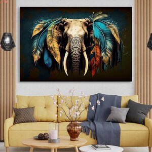 Elephant Canvas Abstract Black Animal Canvas Wall Art Print Retro Elephant Framed Wall Art Decor Vintage Canvas Gift Idea