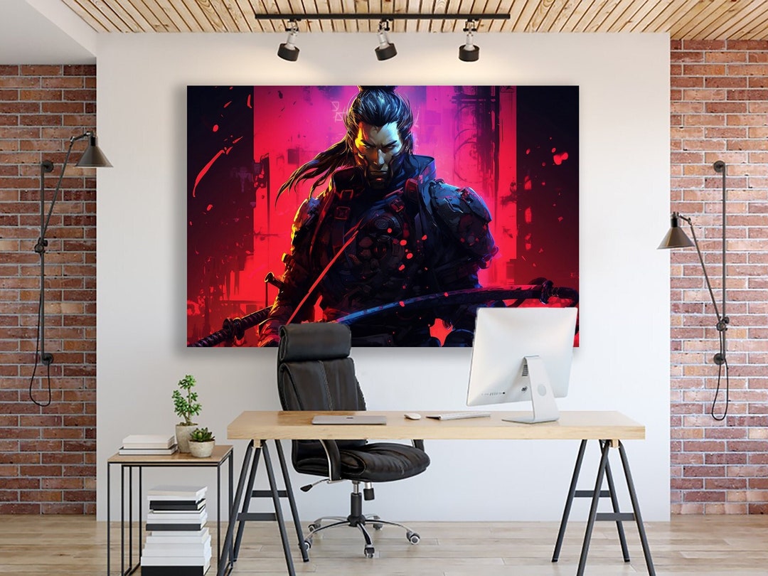 Samurai Cyberpunk Game Canvas & Wall Art Japanese Warrior Etsy