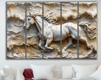 White Horse Canvas Print: Vintage Running Animal Wall Art
