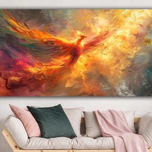 Phoenix Canvas Colorful Phoenix Print Wall Art Fire Bird Framed Canvas Extra Large Aesthetic Wall Art Painting Phonix Canvas Wall Art Decor