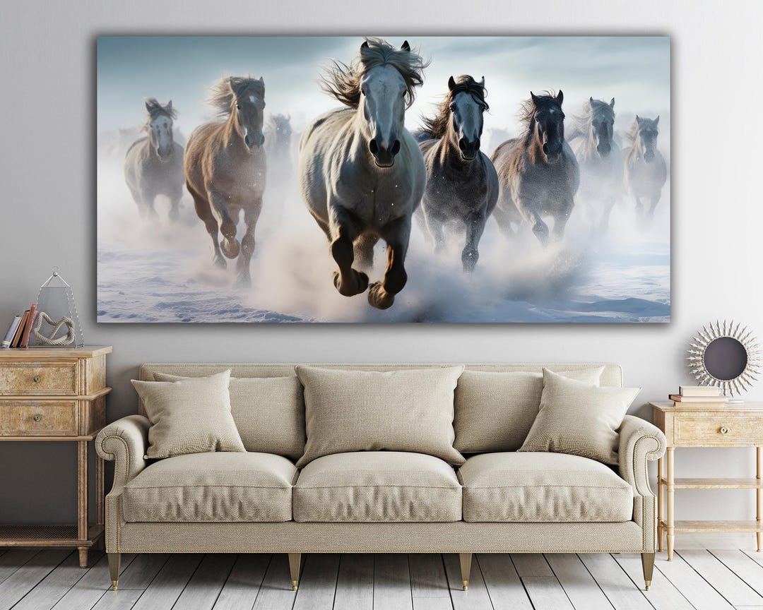 Herd of Horses Canvas Horses in Snow Print Wall Art Canvas Extra Large ...