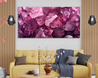 Purple Amethyst Crystal Canvas Print, Modern Geode Wall Art