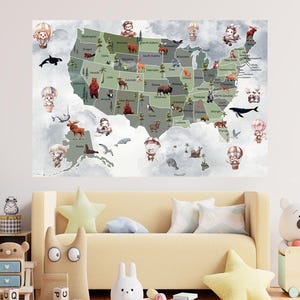 Kinderzimmer Tier Karte Gerahmte Leinwand USA Kinder Wand Kunst Dekor Kinderzimmer Reise Karte USA Atlas Druck Leinwand Wand Dekor Home