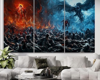 Heaven and Hell Canvas Print: Dark Fantasy Angel Demon Battle, Gothic Wall Art