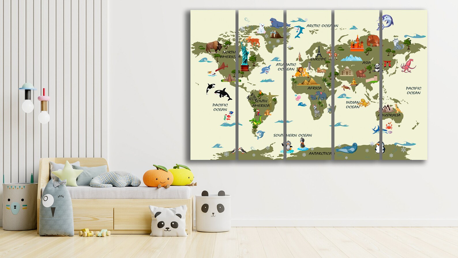 Canvas Nursery world map Wall art Kids room print world Etsy