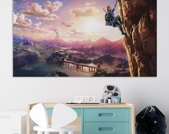 Lienzo impreso de Zelda Breath of the Wild, decoración de pared para sala de juegos.