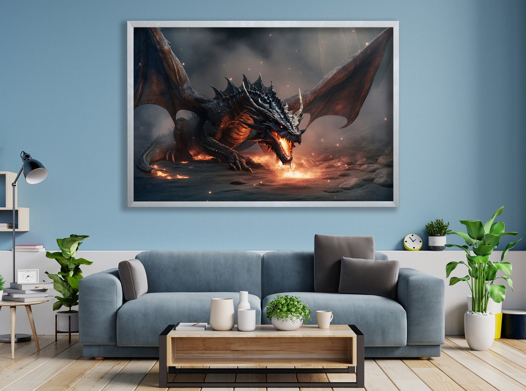 Fire Breathing Dragon Canvas Print, Fantasy Wall Art - Etsy