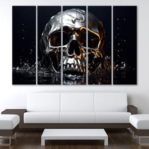 Dark Gothic Skull Leinwand mit Rahmen, extragroße Wandkunst, gruselige Ästhetik, beängstigend, geheimnisvoll, schwarzer Schädel