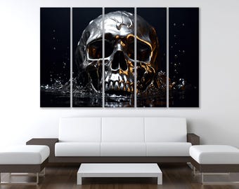 Lienzo con estampado de calavera oscura / Cuadro gótico extragrande para pared