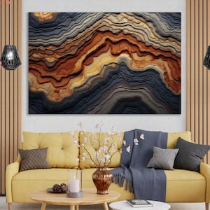 Abstract Waves Canvas Wall Art Elegant Rustic Wall Art Decor Natural Wood Texture Print on Canvas Housewarming Gift Framed Canvas
