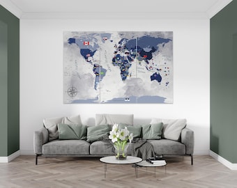 Country Flags World Map Canvas Print, Educational Wall Art