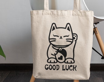 Good Luck Cat Tote Bag / Lucky Cat, Neko, Japanese, Pop Culture