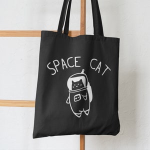 Space Cat Tote Bag /  Reusable Bag, Shopping Bag, Space Tote Bag Design, Galaxy, Outer Space