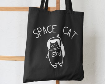 Space Cat Tote Bag /  Reusable Bag, Shopping Bag, Space Tote Bag Design, Galaxy, Outer Space
