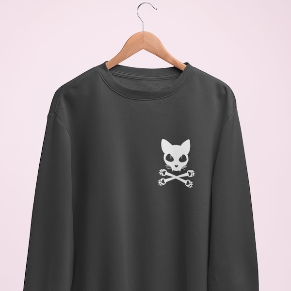 Pull Halloween Skull Cat / Vêtements effrayants, Pull d’Halloween, Goth Pastel, Sweat-shirt crâne, Vêtements gothiques, Pull d’Halloween