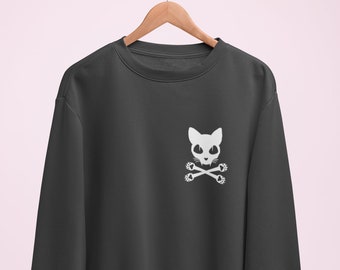 Suéter de gato con calavera de Halloween / Ropa espeluznante, suéter de Halloween, gótico pastel, sudadera con calavera, ropa gótica, suéter de Halloween