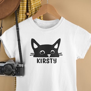 Peeping Cat T-Shirt / Personalised Cat Gift, Personalised Gift, Custom Gift, Custom Name, Gifts for cat lovers