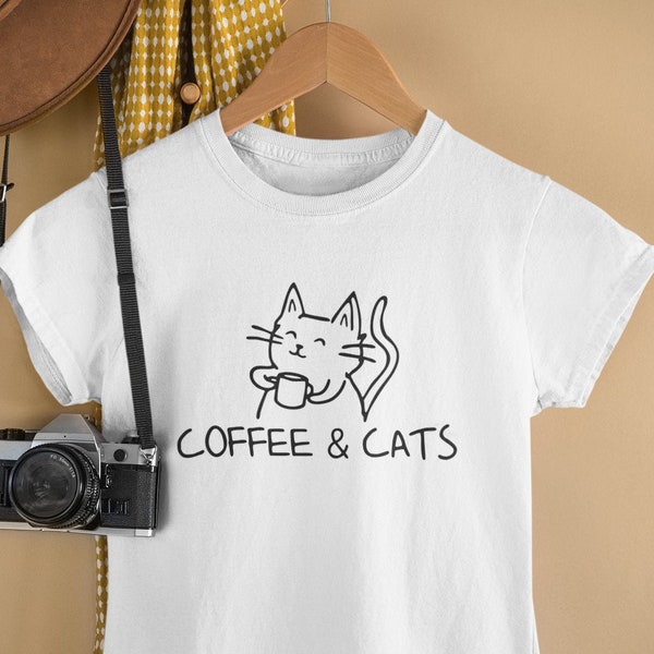 Koffie en katten TShirt/grappig ontwerp verslaafde koffie, koffie drinker minnaar Starbucks cadeau, foodie cadeau