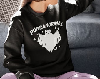 Purranormal Halloween Sweater / Ghost Sweater, Ghost Cat Jumper, Spooky Jumper,  Halloween Cat Pullover, Paranormal Activity Sweater