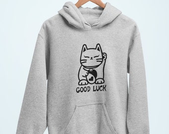 Good Luck Cat Hoodie / Lucky Cat Hoodie, Japan Gift, Cat Lover Hoodie