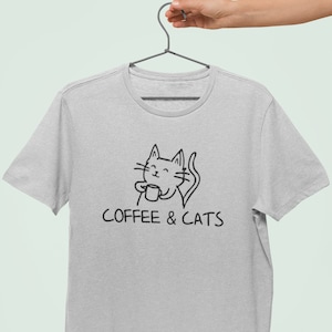 Coffee And Cats TShirt / Funny Design Addict Coffee, Coffee Drinker Lover Starbucks Gift, Foodie Gift Gray