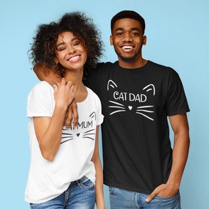 Cat Mum And Dad Matching Couple T-Shirt / Cat TShirt, Matching TShirt Couples, Anniversary Gift image 1