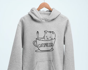 Catspresso-hoody/kattenthee-hoodie, hoodie voor theeliefhebber, cadeau voor theeverslaafden, hoodie grappige kat, ideeën voor theeliefhebber, kitty-hoodie