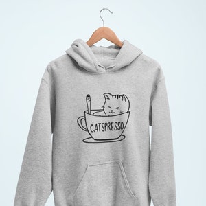 Catspresso Hoodie / Cat Tea Hoodie, Tea Lover Hoodie, Tea Addicts Gift, Funny Cat Hoodie, Tea Lover Ideas, Kitty Hoodie
