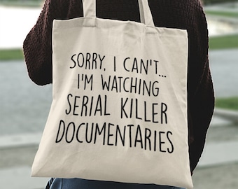 Serial Killer Documentaries Tote Bag / True Crime Lover, Introvert Gifts, Horror Bag, Girlfriend gifts