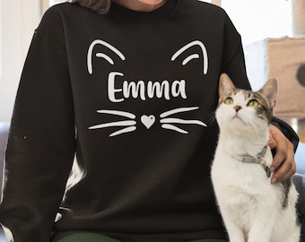 Suéter con nombre personalizado / Suéter de gato personalizado, Suéter de gato, Regalo personalizado, Nombre personalizado, Regalos lindos, Navidad