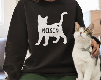 Personalised Cat Jumper / Personalized Sweater, Cat Silhouette, Cat Obsessed Sweater, Crazy Cat Lady, Custom Design, Custom Text