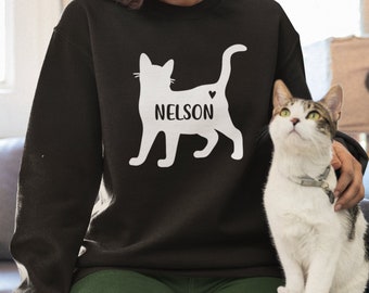 Suéter personalizado con forma de gato, silueta de gato, suéter obsesionado con los gatos, loca por los gatos, diseño personalizado, texto personalizado