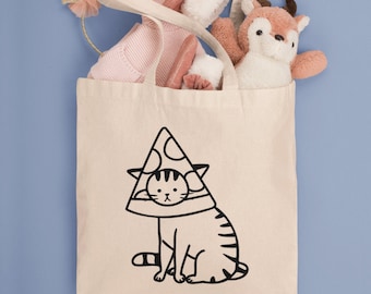 Pizza Cat Tote Bag / Sac fourre-tout drôle, Amateurs de pizza, Cadeau alimentaire, Sacs uniques