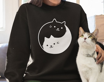 Yin Yang Sweatshirt / Yin Yang Sweater / Cat Yin And Yang, Cute Cats Sweater, Kawaii Unique Aesthetic Cat Lovers Gift Unisex Crew Neck
