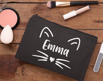 Personalised Cat Makeup Bag /  Cat Accessory Bag, Cosmetic Bag, Custom Bag, Gifts for her, Valentines Gift, Personalised Design