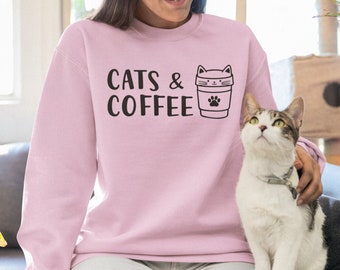 Cats And Coffee Sweater / Coffee Cats Sweater, Coffee Lover Jumper, Coffee Gifts, Coffee Cat People Unisex Gift