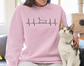 Cat Heartbeat Jumper / Cute Cat Pullover, Cat Design T-Shirt, Cat Lover Jumper, Cat Gifts, Cat Lover Gift, Unisex Jumper