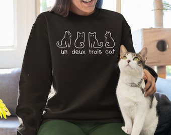 Un Deux Trois Cat Sweatshirt / Cat Sweater, Cute Unique Design Sweatshirt, Cat Lover Gift Women, cat lover gift clothing