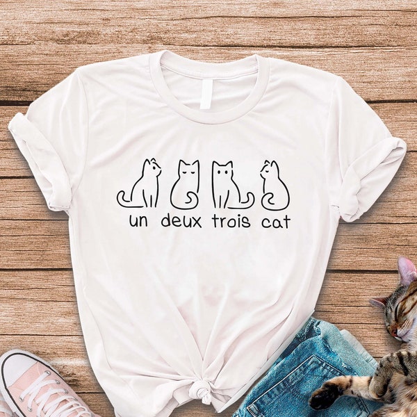 Un Deux Trois Cat Tshirt / Franse kat, Cute Cat TShirt, Cat Mum, Crazy Cat Lady, Cat Lover TShirt, Grafisch Uniek Kitty Shirt