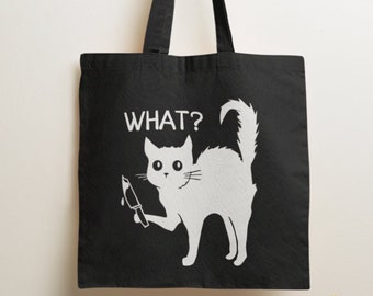 What? Cat Tote Bag | Halloween Cat, Horror Lovers, Murderous, Black Cat
