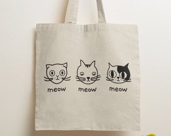 Meow Tote Bag / Cat Lover Gift, Cat Tote Bag, Shopping Bags, Gifts For Her, Unique Gifts, Cute Gift, Totes