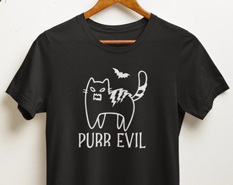 Purr Evil Cat Tshirt | Halloween Cat, Funny Halloween Shirt, Spooky T-Shirt, Horror Tee