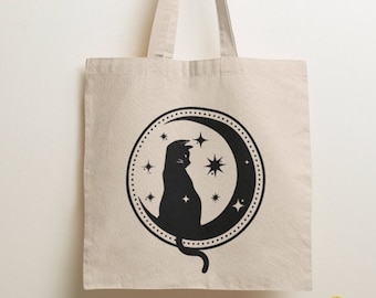 Moon Cat - Tote Bag /  Reusable Bag, Cat Design, Space Cats, Simple Tote